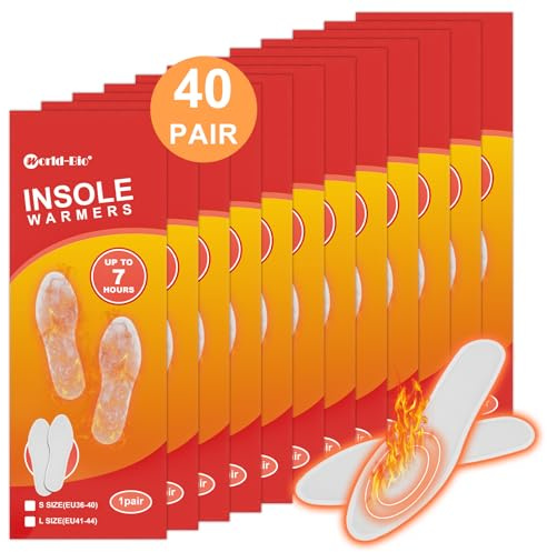 Insole Foot Warmers - Long Lasting Ultra Thin Foot Warmers Disposable for Men Women, Insole Warmers for Feet, Air Activated Heated Insoles, Up to 7 Hours of Heat, L (EU41-44), 40 Pair
