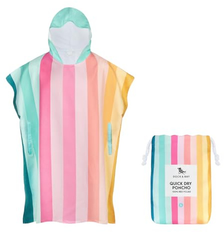 Dock & Bay vuxen strandponcho – handduk med huva med djupa fickor – för strand och pool – superabsorberande, snabbtorkande – kustgodis, medium (90 x 70 cm, 35 x 28)