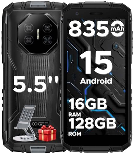 DOOGEE Fire 3 Pro Rugged Smartphone 2025,16GB+128GB, 5.5 HD+ Telefono Indistruttibile Android 15, 8350mAh/18W Cellulare, UNISOC T7200 Octa Core Telefono,16MP+8MP, 4G Dual SIM/Widevine L1/Face ID/NFC