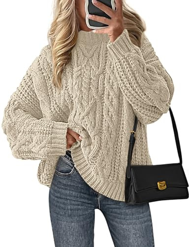 PRETTYGARDEN Women's Oversized Fall Sweaters 2026 Casual Long Sleeve Crewneck Chunky Cable Knit Pullover Tops Winter Clothes (Apricot,Small)