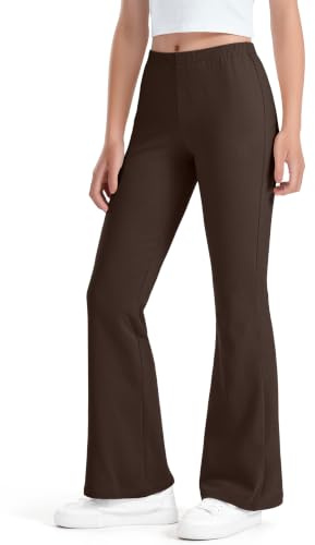 Auranso Girls Flared Leggings Kids High Waisted Cotton Pants Browm 7-8 Y