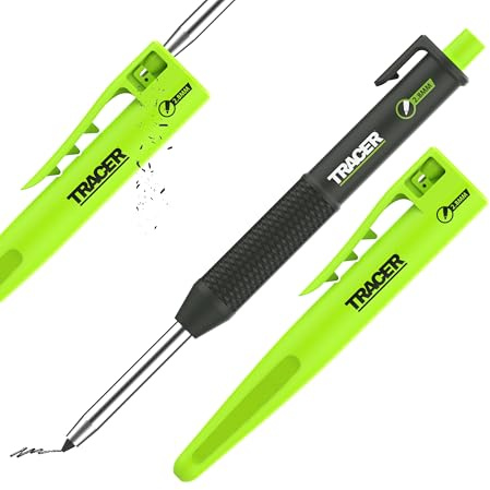 Tracer Pencil 2.0 – Deep Hole Carpenter Pencil with Site Holster | Builders Pencil for Joiners & Chippies – Reaches Deep Holes, Marks Timber, Brick & Metal, Refillable Site Tool