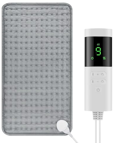 Almohadilla Eléctrica 30 x 60 cm para Espalda, Cuello y Abdomen, Cojín Calefactor con Pantalla Digital, 9 Niveles de Calor y Apagado Automático, Uso Doméstico