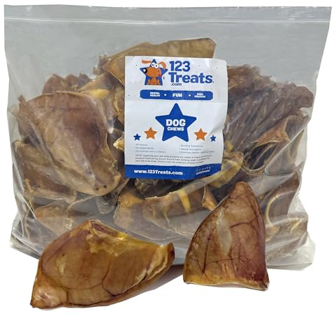 123 Treats Pig Ears for Dogs - (50 Count) 100% Natural, Long Lasting & Highly Digestible Chew Treats, Single Ingredient, Slow Baked, Great for Puppy, Large & Medium Dogs