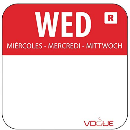 Vogue Colour Coded Food Labels Wednesday Red - (Roll 1000)