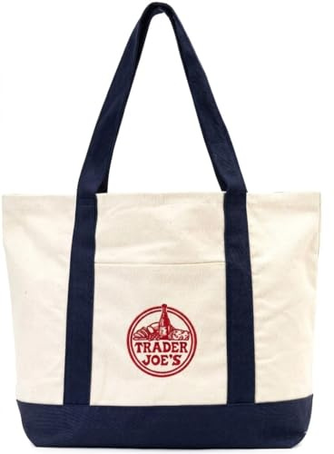Large Trader Joe's embroidered cotton canvas tote bag
