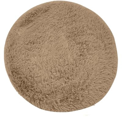 DALINA Textil Alfombra Decorativa de Pelo Largo Extra Suave -Alfombra Antideslizante para Salón Dormitorio Circular (Diámetro 90CM, Marrón)
