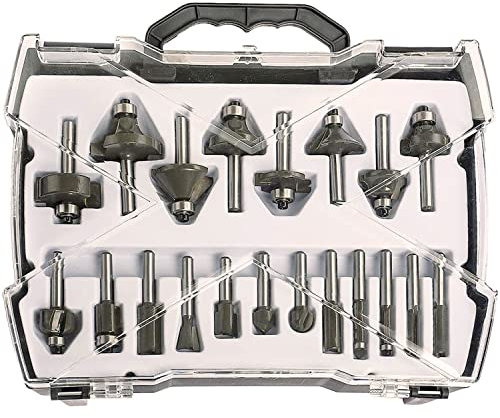Sinoprotools 1/4 Router Bit Sets, 20Pcs Router Bit Set 6.35mm 1/4 inch Shank, Tungsten Carbide Tipped Router Bits with Plastic Case, Wood Milling Router Cutters, Woodworking Tools Kit for Home & DIY