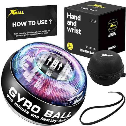 XMALL Torque Ball Hand Exerciser, Grip Strength Trainer, Forearm Strengthener, Wrist Power Gyro Ball, Hand Strengthening Devices, Wrist Strengthener, Finger Exerciser, Auto-Start(Black)