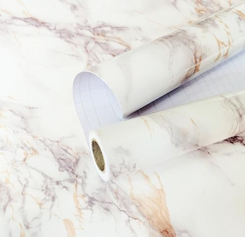 Agoon Marble Sticky Back Plastic Furniture Stickers 30cm x 200cm Contact Paper Self Adhesive Wallpaper Waterproof PVC Roll for Kitchen Countertop Furniture Easy to Remove, Brown