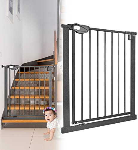 JOIEYOU Treppenschutzgitter ohne Bohren, 75-85 cm Türschutzgitter Treppengitter für Kinder und Haustiere, Einhändiges Öffnen, Schwarz