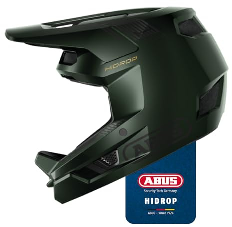 ABUS Downhill Helm HiDrop – ASTM-zertifizierter Fullface Helm mit ABS-Außenschale für MTB: Downhill, Enduro und Bikepark – für Erwachsene und Jugendliche – Grün, Größe L
