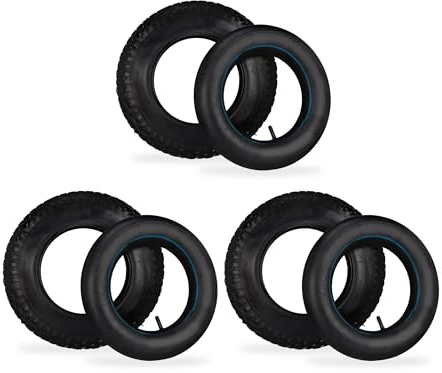 Relaxdays Sackkarrenreifen mit Schlauch, 3er Set, Ersatzreifen 3.50-8 für Sackkarre, Stollenprofil, bis 154 kg, schwarz