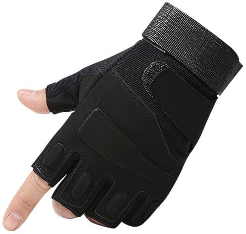 Anwlki Fingerlose Taktische Handschuhe Halbe Finger Herren Airsoft für Männer und Frauen, Tactical Handschuhe Fingerlos für Motorrad, Fahrrad, Jagd, Wandern, Outdoor-Sport (Schwarz, L)