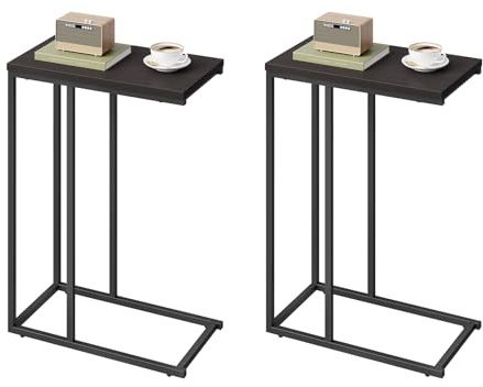 WOLTU Set di 2 Tavolino Laterale da Divano Tavolo da Caffè Supporto Piano D'appoggio in Legno Metallo TSG17dc-2