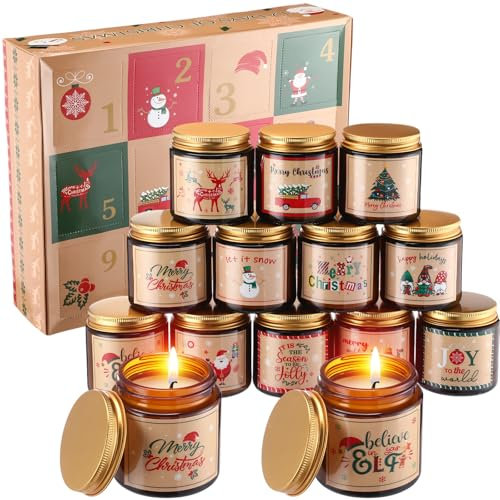 Hollowfly Paquete de 12 velas de Navidad, calendario de Adviento de 12 días de Navidad, velas perfumadas de Navidad 2024, velas de cera de soja, regalo de Navidad para mujeres y hombres