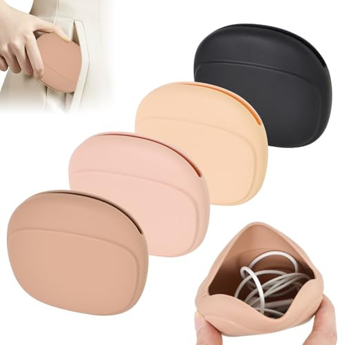 4 Pcs Fundas Auriculares, Bolsa de Almacenamiento de Auriculares de Silicona, Estuches de Almacenamiento de Cables de Datos, Mini Funda de Transporte para Cable de Carga Auriculares