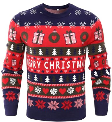 Wayleb Jersey Navideño Hombre y Mujer Suéter de Navideño Pareja Familia Invierno Rojo de Suéter Navidad Regalo de Año
