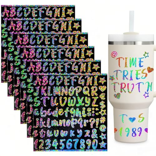 Pegatinas Letras, 6 Hojas Letras Adhesivas Pequeñas Colores, Autoadhesivas Números Letras Personalizadas, Pegatinas Brillantes Repair Kit para Chaquetas, Maletas, Mochilas