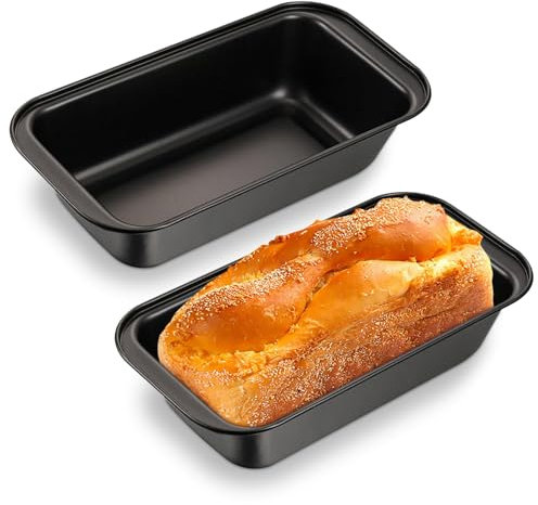 2 Stück Karbonstahl Brotbackform, Rechteckig Brotform Klein Kastenform mit Antihaftbeschichtung Kastenform Kuchen Brotformen zum Backen für Brot, Kuchen, Toast, Schwarz (25×13×6 cm)