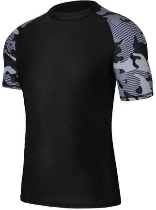 SLIMBELLE Rashguard - Maglietta da uomo UV UPF 50+, a maniche corte, traspirante, per surf, pesca, escursionismo, Mimetico, M