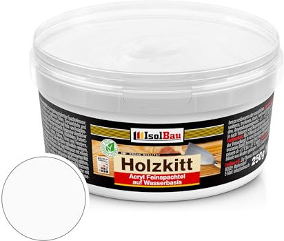 Isolbau - Holz-Spachtelmasse 250 g - Holzspachtel Holzkitt Außen und Innen - Holz-Reparaturspachtel - Holzreparaturmasse - Holz-Fertigspachtel - Schnelltrocknend - Weiß (Nr. 1)