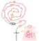 BOOMTOP Rosenkranz Halskette Katholisch Kreuz Gebetskette Damen Rosenkranz Kette Lang Taufgeschenk Mädchen Rosa mit Gott Segne Dich Stoffbeutel für Heilige Kommunion Taufe Konfirmation Geburtstag