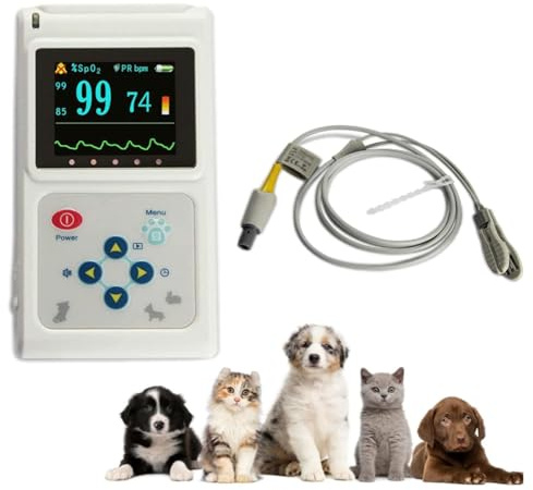 Handhållen veterinär pulsoximeter, noggrann hjärtfrekvensmätare för husdjur för katter och hundar, blodsyremättnad medicinsk övervakningsutrustning Öron-/tungsensorsond