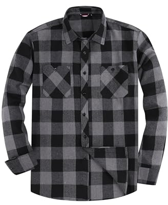 JupiterSecret Mens Flannel Shirt Classic Checked Shirt Mens Casual Button-Down Shirts Long Sleeve for Daily Wear