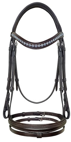 Equine Care English Horse Bridle with Reins, Ice Blue Crystal, Full