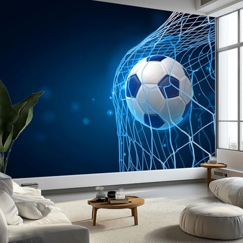 Murales Papel Pintado Tema Deportivo Portería De Fútbol 250 x 175 cm Fotomurale Tejido No Tejido, Azul Papel Tapiz Fotográfico - Salon Dormitorio Oficina Hotel Decorativos Murales