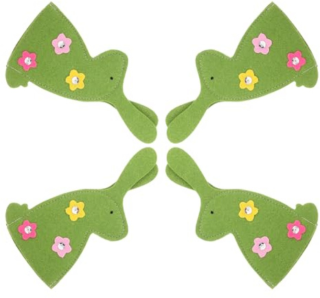 MAGICLULU 4 Pezzi Copri-uova Pasqua a Forma di Coniglio Non Tessuto Verde, Set 4 Pezzi, Decorazioni Sacchetti Porta Uova Riutilizzabili per Feste e Celebrazioni Pasquali