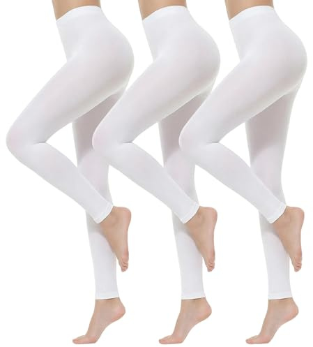 Sahunfri 3 paia 80 denari collant senza piedi da donna elasticizzati bianchi opachi collant da balletto per le donne soft dance 80 D collant, bianco, L-XL