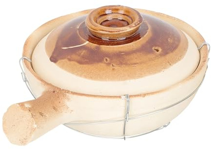 FOMIYES Cazuela de Barro para Estofado 0,8l Mango Único, Olla Pequeña de Cerámica de Color Claro para Cocina Casera, Utensilio Esencial para Cocinar Arroz y Guisos Tradicionales