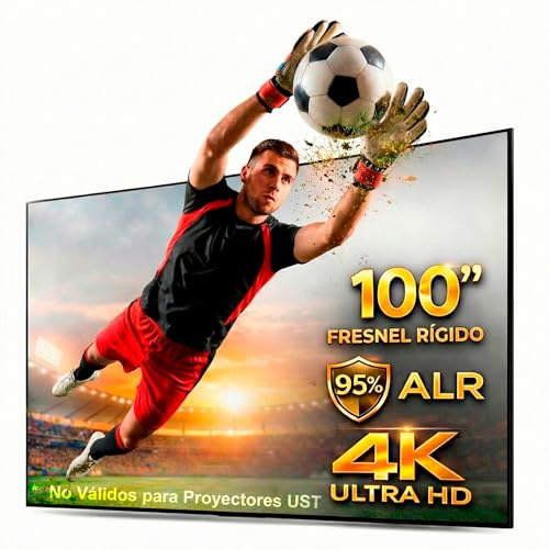 Pantalla de Proyección Fresnel Rígida 100” ALR – 95% Rechazo Luz Ambiental, Contraste 2.0, Brillo 0.8, 4K/8K UHD, Marco Ultra Delgado – para Proyectores de Tiro Largo (NO UST)