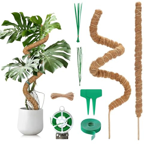 SCBOY 2 Unidades tutores para Plantas 120 cm Flexible Tutor Monstera Fabricado con Fibra de Coco Tutor Plantas con Accesorios Apto para Plantas de Interior