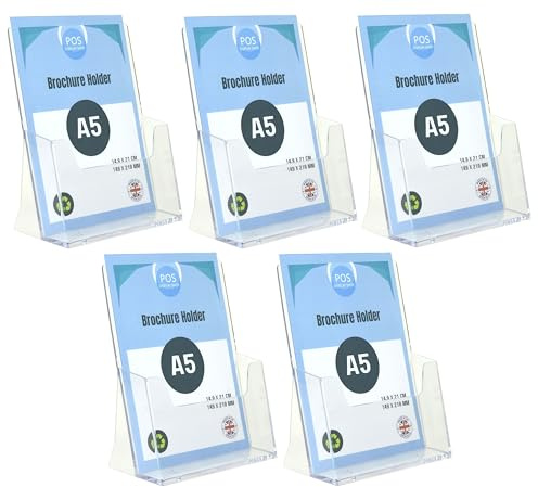 Pos Display Shop 5 x A5 Free Standing Brochure Dispenser Menu Leaflet Holder - BPSC160 - Literature Display Booklet Flyer Form Document Holder Plastic Counter Display Stand