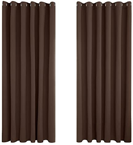 Deconovo Wide Curtains Mocha Super Soft Thermal Insulated Eyelet Blackout Curtains Bedroom 90 x 90 Inch Drop Dark Mocha 2 Panels