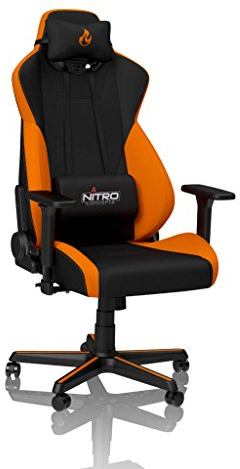 NITRO CONCEPTS S300 Gamingstuhl - Ergonomischer Bürostuhl Schreibtischstuhl Chefsessel Bürostuhl Pc Stuhl Gaming Sessel Stoffbezug Belastbarkeit 135 Kilogramm - Horizon Orange (Orange)