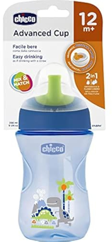 Chicco Advanced Cup Bicchiere Antigoccia in Plastica, 266 ml con Cannuccia, Beccuccio Ergonomico e Valvola, senza BPA, Blu o Azzurro