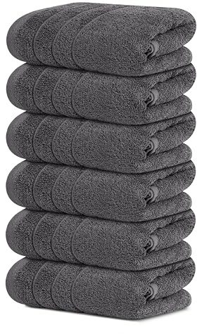 Tens Towels 6 Piece Hand Towels Set 16 x 28 Inches, Dark Grey
