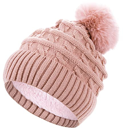 Sibba Bobble Gorro de Invierno para Mujer con Forro Polar Térmico con Pompón Rosa Talla única