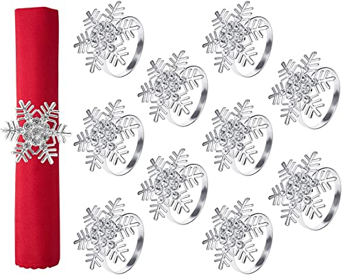 KAHEIGN 10Pcs Weihnachten Servietten-Ringe Silberne Schneeflocken Serviettenhalter für Weihnachten, Weihnachtsserviettenschnalle WeihnachtsServietten-Ringe Halter für Weihnachten Party Tischdekoration
