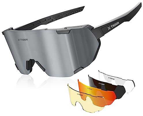 X-TIGER Polarized Cycling Glasses Men Women 5 Interchangeable Lenes UV400 Sports Sunglasses Baseball Running FishingâŠ
