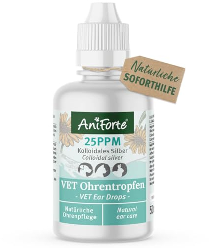 AniForte Ohrentropfen mit kolloidalem Silber 25ppm & Ringelblume 50ml | Für Hunde, Katzen & Kleintiere I Bei Ohrentzündungen, Juckreiz I Ohrenpflege, Ohrenhygiene, Gesunde Ohren