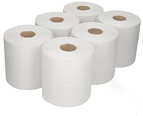 6 Rouleaux d'essuie mains 2 plis 450 formats en papier blanc gauffrés avec dévidage central fabrication française en 100% cellulose eco label