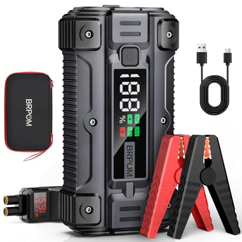 BRPOM Avviatore Batteria Auto, 6000A 26800mAh Avviatore di Emergenza per Auto/Moto, (Motori Fino a ALL Gas o 8.5L Diesel) Booster Avviamento con Torcia a LED&USB Quick Charge 3.0