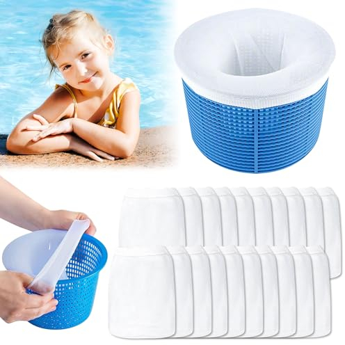 TOPZFL 20 Pièces Chaussette Skimmer Piscine, Pool Skimmer Socks, Filtre Skimmer Piscine Élastique, Panier Skimmer Socks, Chaussettes d'écumeur de Piscine pour Emprisonner Feuilles, Écume (20)
