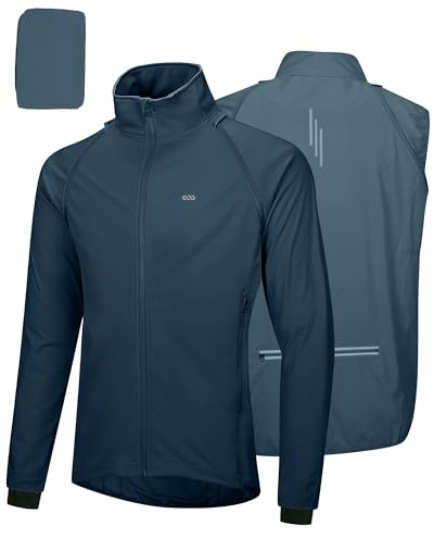 33,000ft Veste de cyclisme pour homme, imperméable, respirante, protection UV, légère, avec manches amovibles, réfléchissante, veste de course, pliable pour homme, Bleu nuit, L