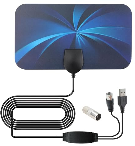 Indoor TV Aerial, Digital TV Aerial with Smart Booster Long Range 80 Miles, Supports 4K 1080P HDTV, Freeview Channels, Coax 3 Metre Cable Included - Ideal for Smart TV, No Subscription Required